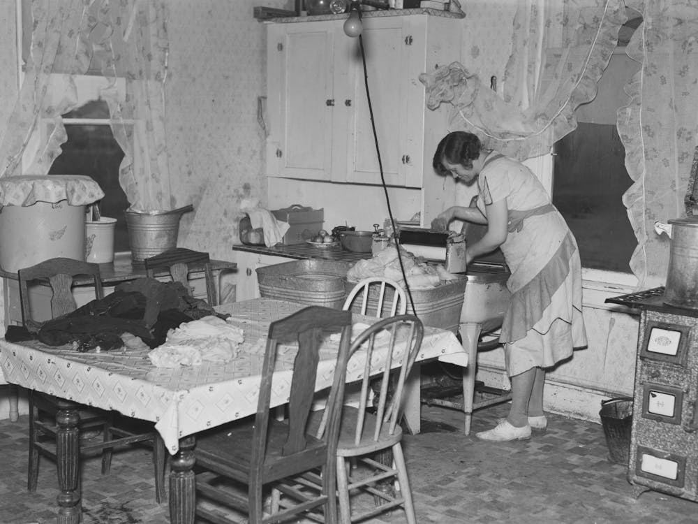 Wife Of Carl Thorson, Former Farmer, Doing The Washing, Crosby, North Dakota By Russell Lee