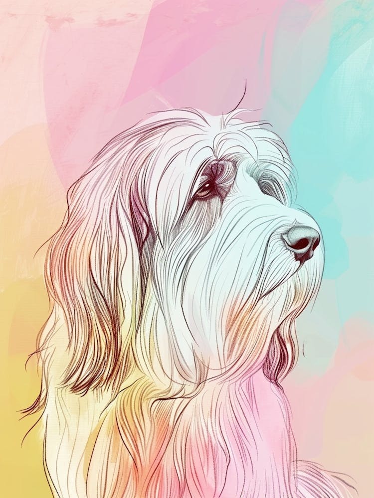 Pastel Bearded Collie Dog Pastel Line Illustration  3