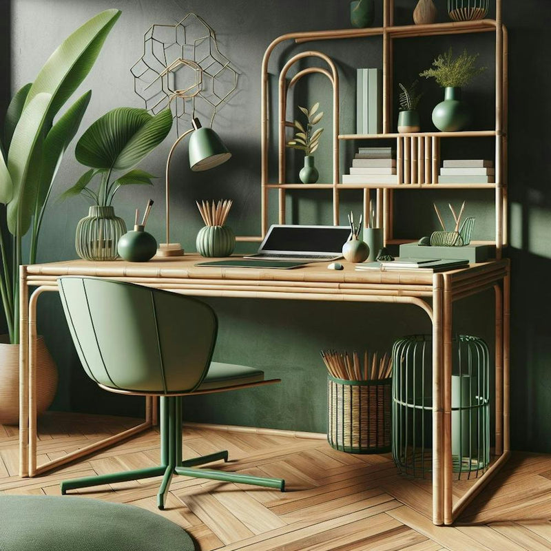 Bedroom table design with a small bamboo desk