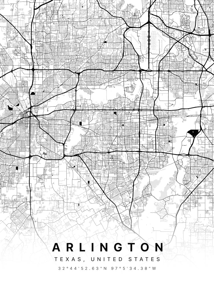 Arlington Texas USA White Map