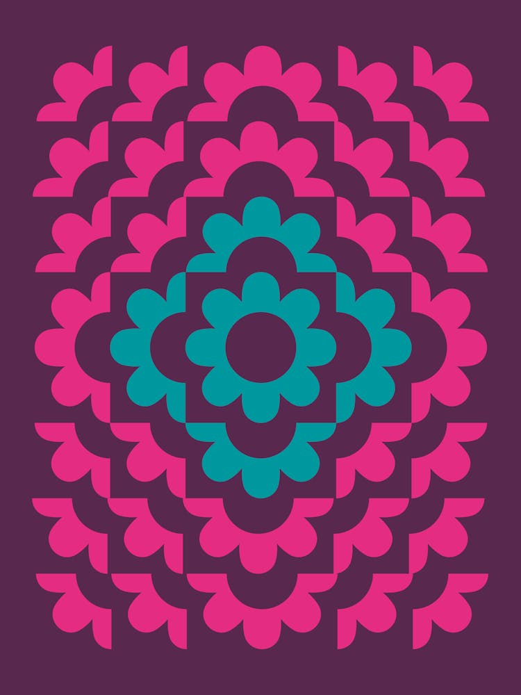 Abstract Flowers Pattern 4 In Bohemian Vibes Pink Purple Teal 01