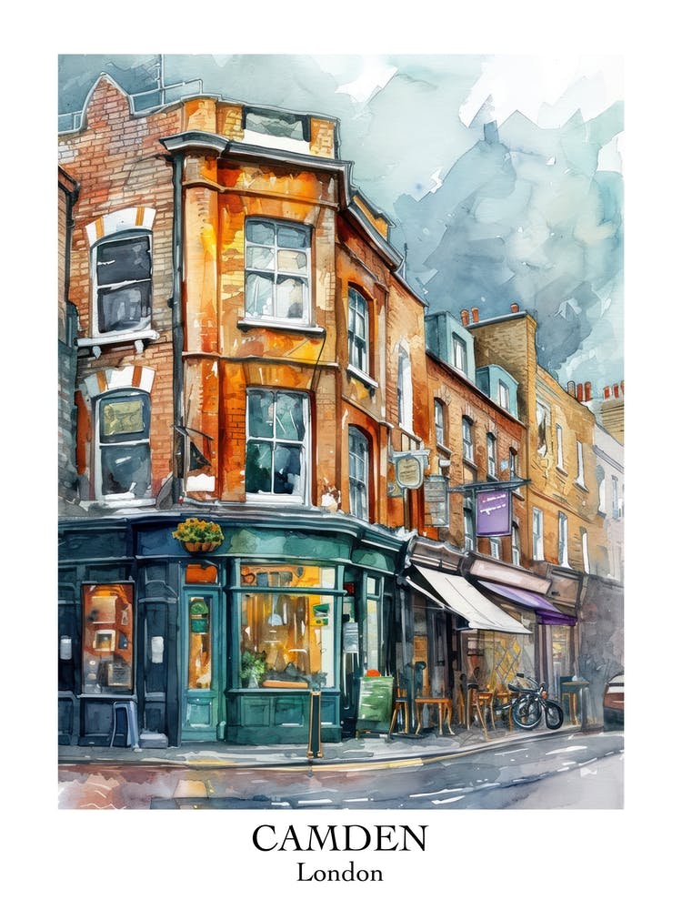 Camden London Borough   Street Watercolour 1 Poster