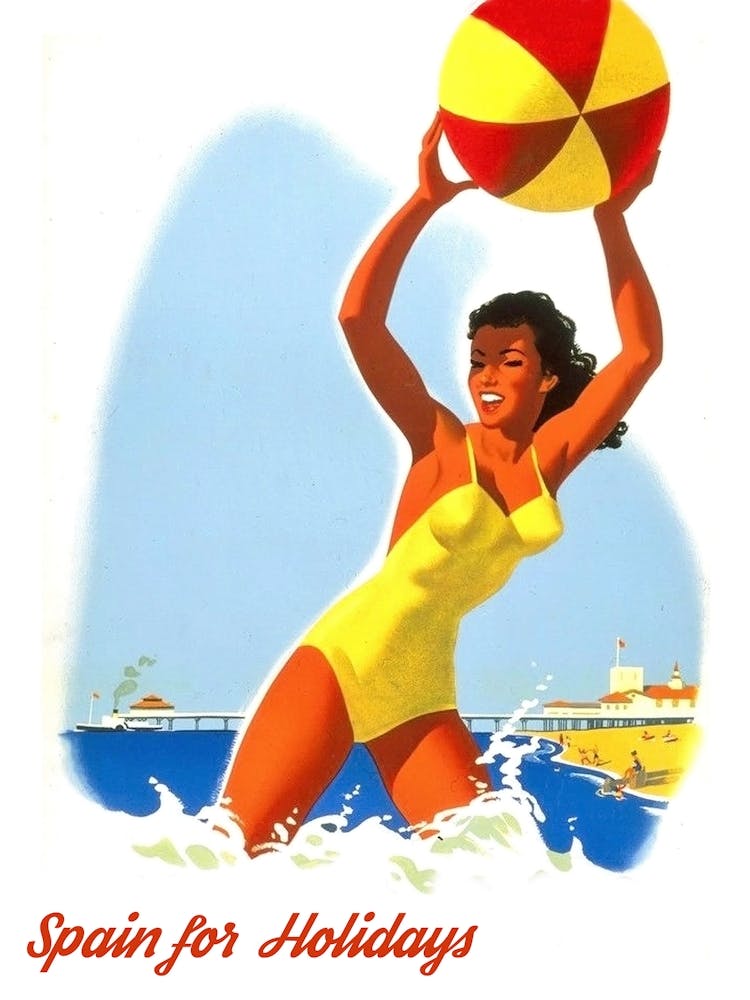 Spain For Holidays, Happy Swimmer With Beach Ball