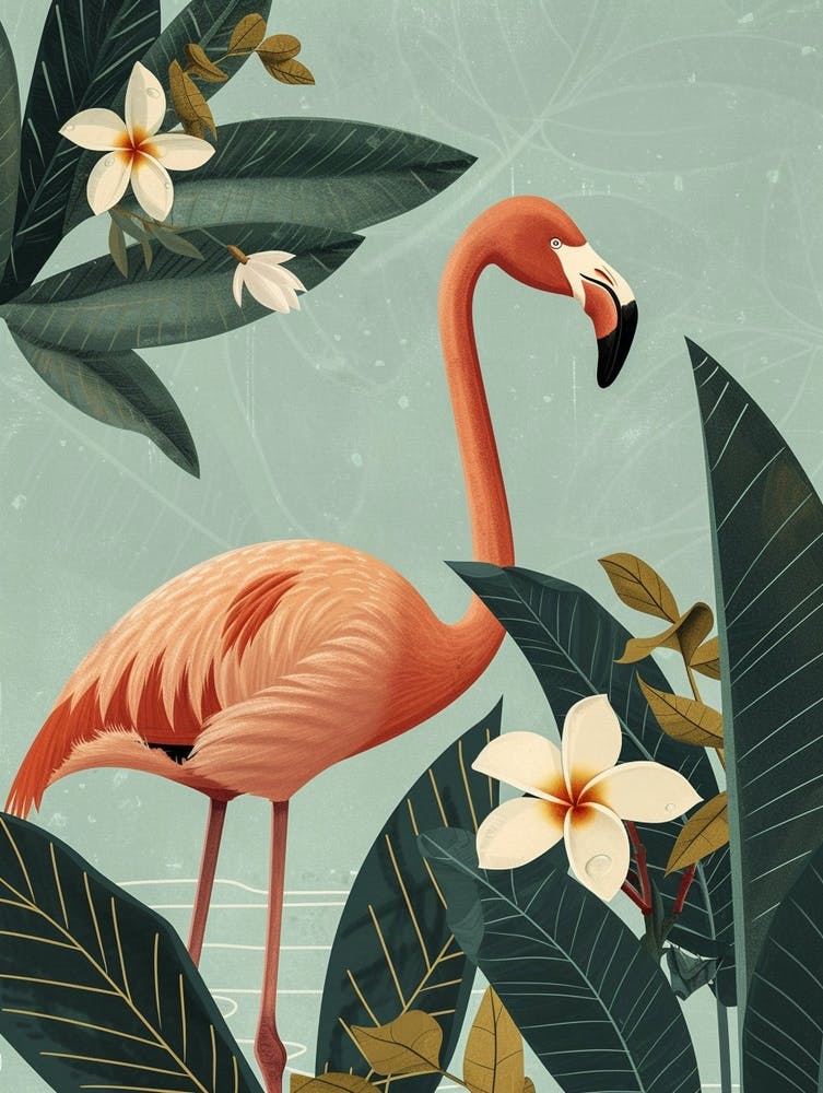 Chilean Flamingo Frangipani Minimalist Illustration 3