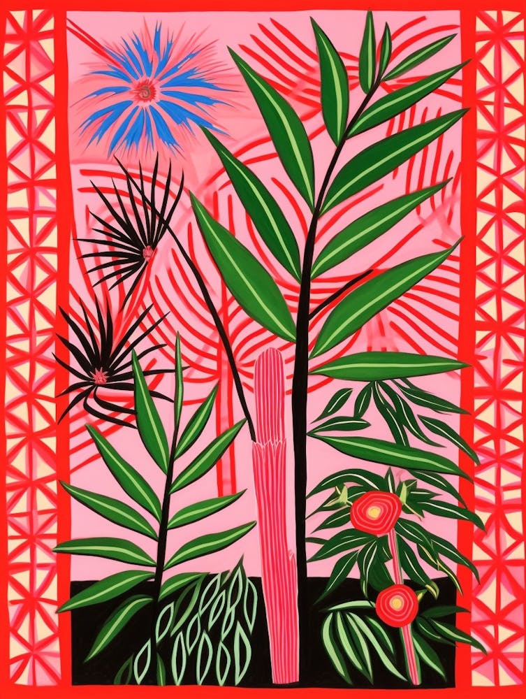 Pink And Red Plant Illustration Areca Palm 3