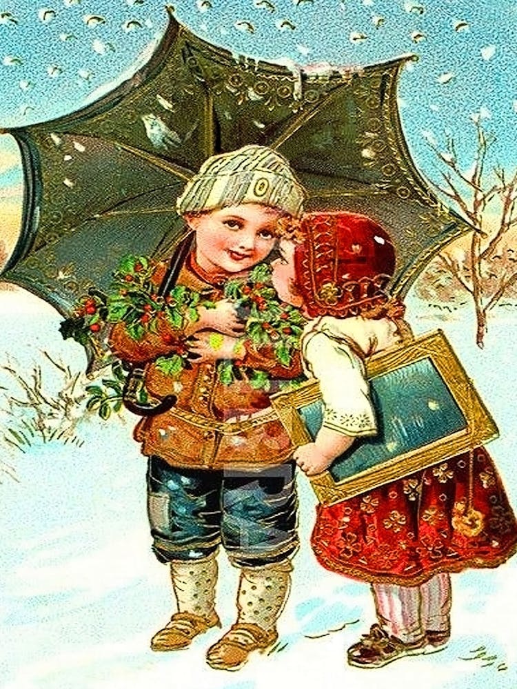 Boy And Girl Under Umbrella