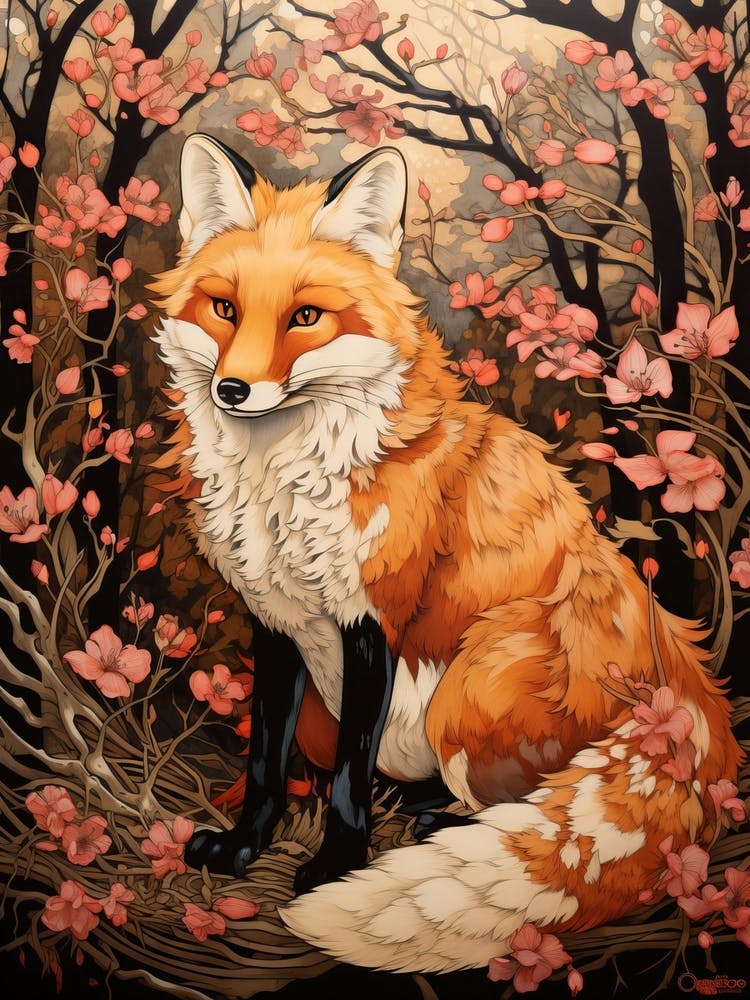 Fox Animal Drawing In The Style Of Ukiyo E 2