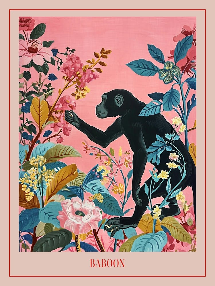 Blumen-Tiermalerei Pavian 2 Poster