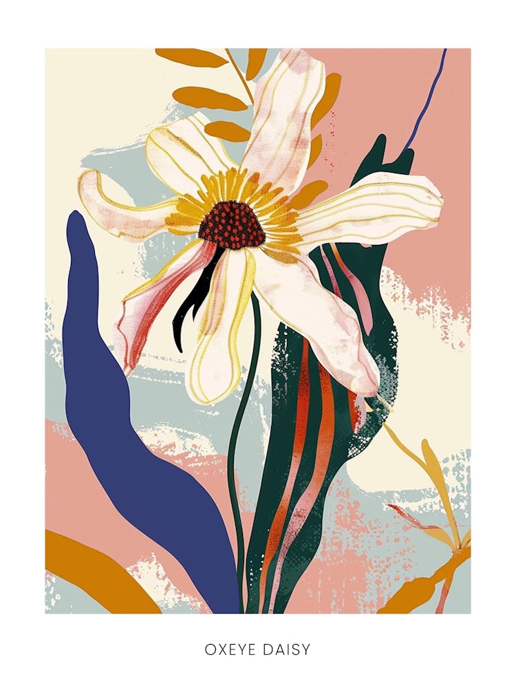 Colourful Flower Illustration Poster Oxeye Daisy 1
