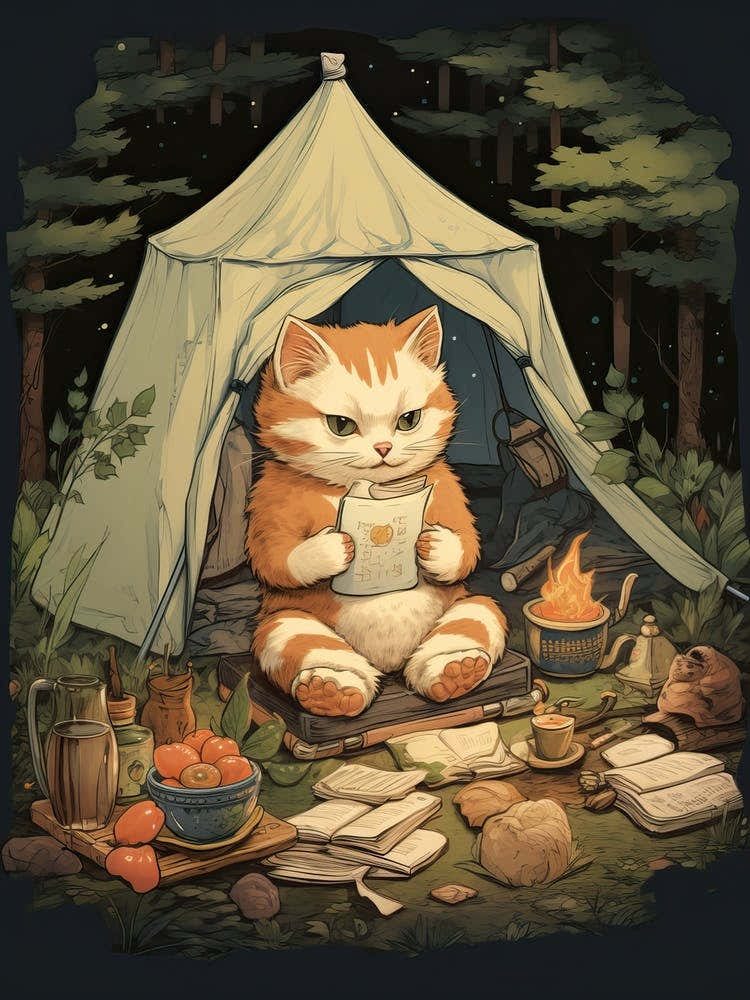 Kawaii Cat Drawings Camping 10