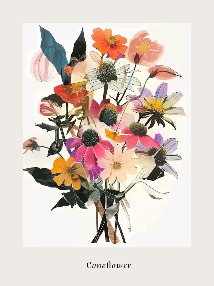 Coneflower 1 Collage Flower Bouquet Poster