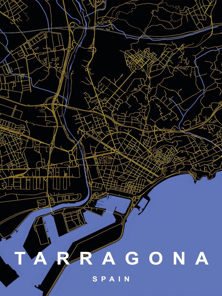 Tarragona Spain City Map Black and Gold