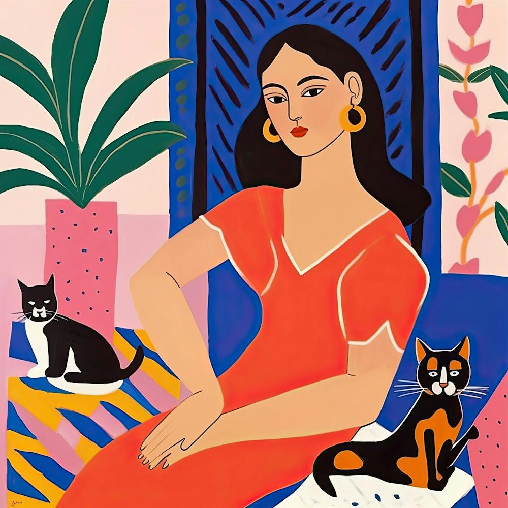 Frau mit Katzen, Die Matisse Inspirierte Kunstkollektion