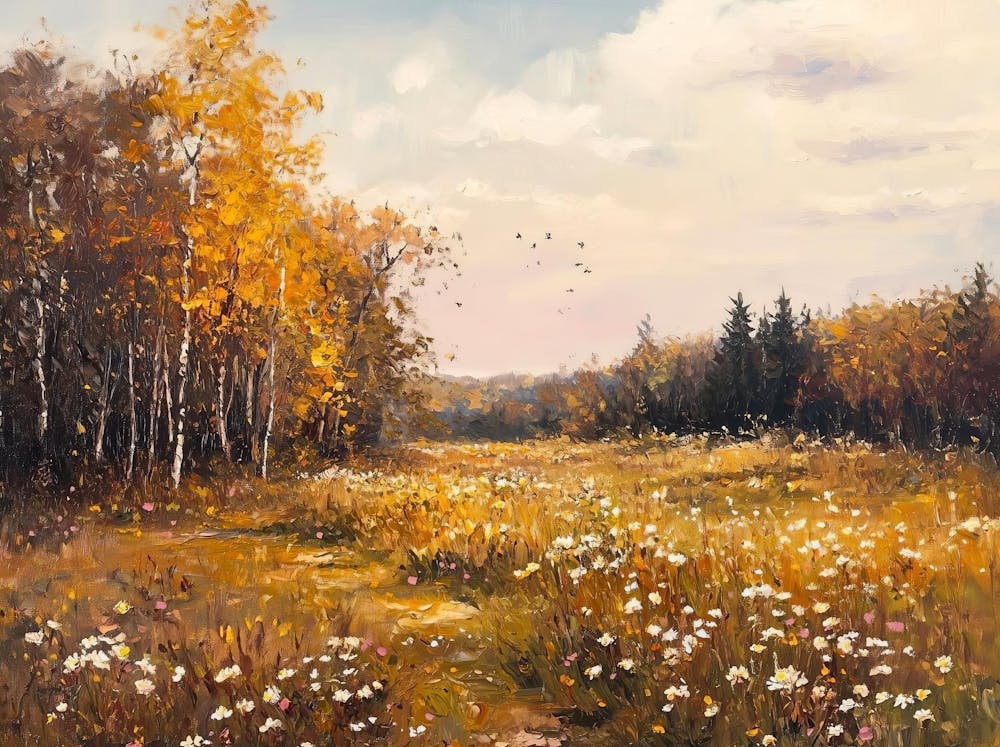 Autumn Wildflower Field Landscape Painting, Vintage Fall Country Field Print, Moody Oil Painting, Download Wall, Nature Printable