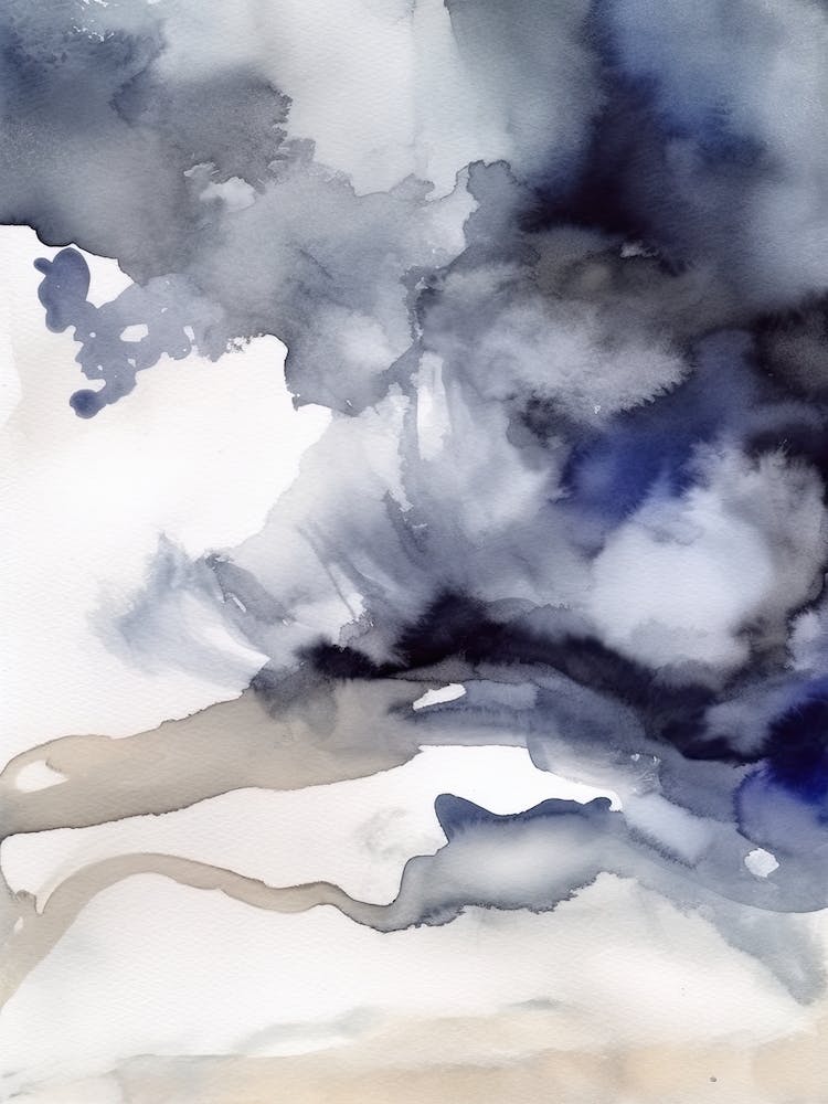 Aquarelle Abstraite Bleu Marine Et Gris 6