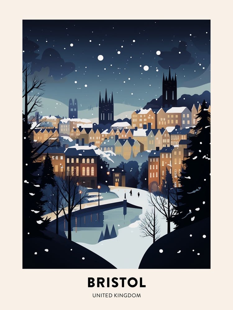 Winter Night  Travel Poster Bristol United Kingdom 3