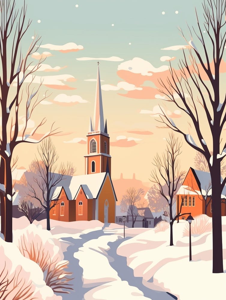 Vintage Winter Travel Illustration St Andrews United Kingdom 1