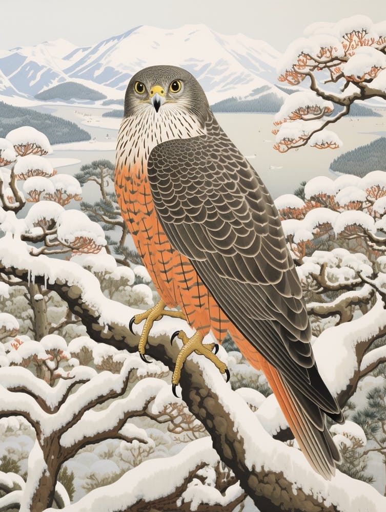 Peinture d'Oiseau Hivernal Faucon 8
