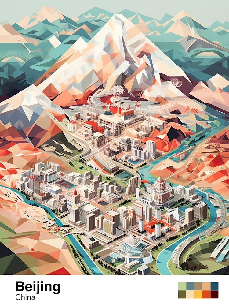 Beijing, China, Geometric Illustration 1 Poster