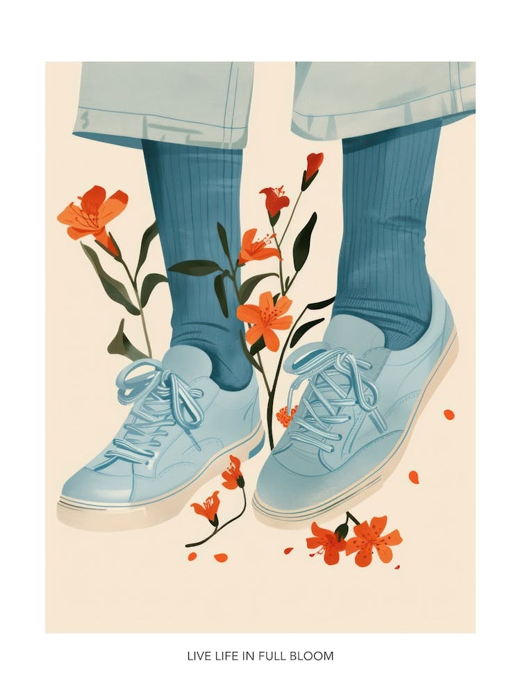Lebe das Leben in voller Blüte Poster Blaue Mädchenschuhe mit Blumen 1