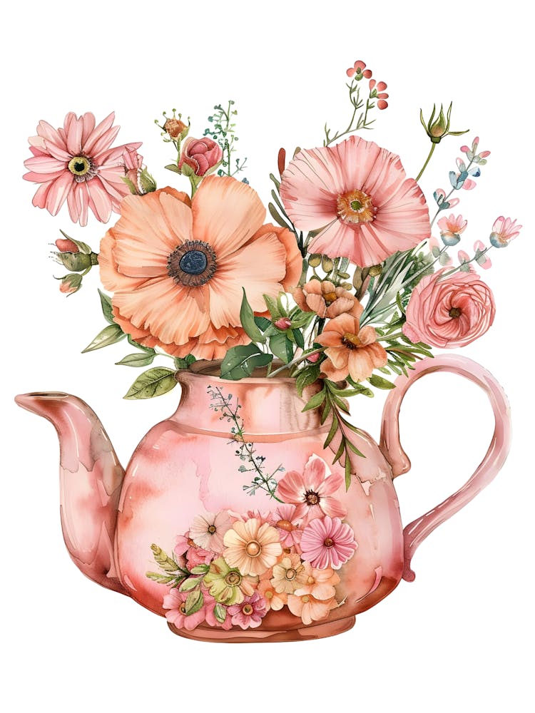 Pink Teapot With Flowers