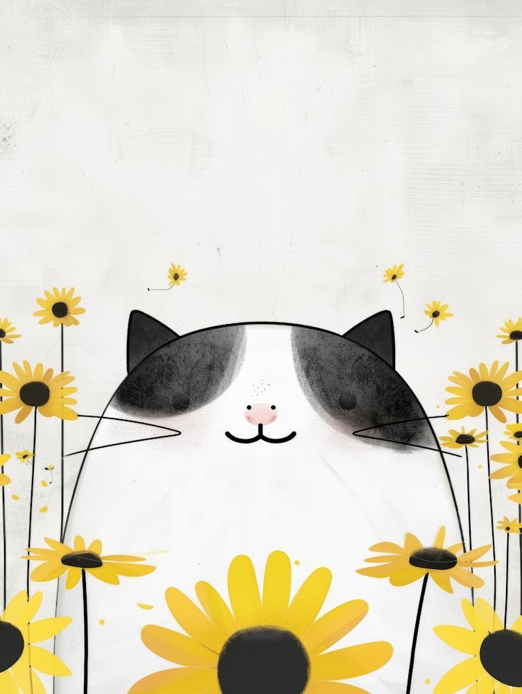 Cat In Sunflowers