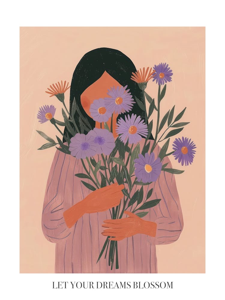 Let Your Dreams Blossom Poster Spring Girl With Purple Flowers 5
