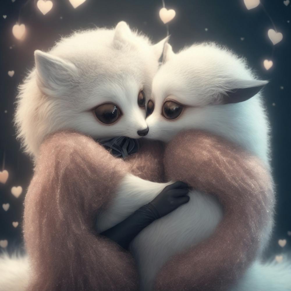 Two Foxes Hugging