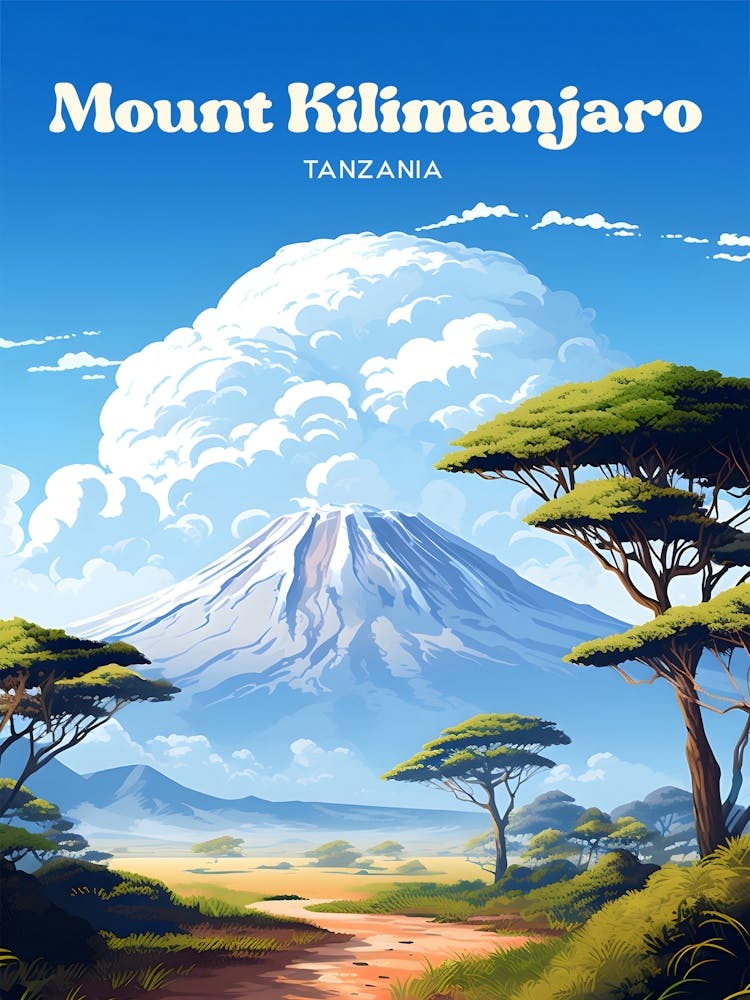 Mount Kilimanjaro Tanzania Adventure Travel Art Illustration
