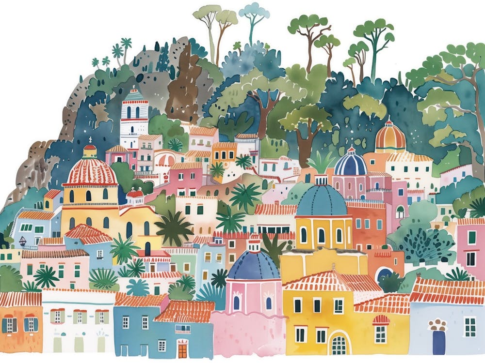 Positano Italy Landscape Watercolour