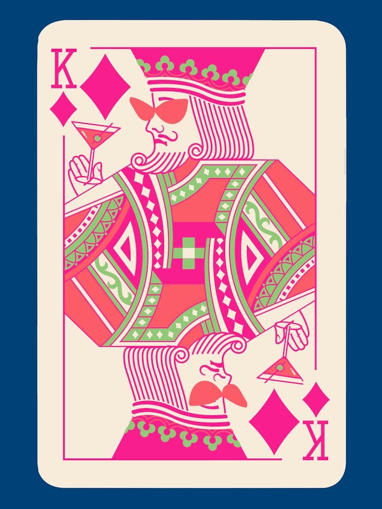 King Playing Card Maximalist Blue Print Lucky You Dopamine Decor