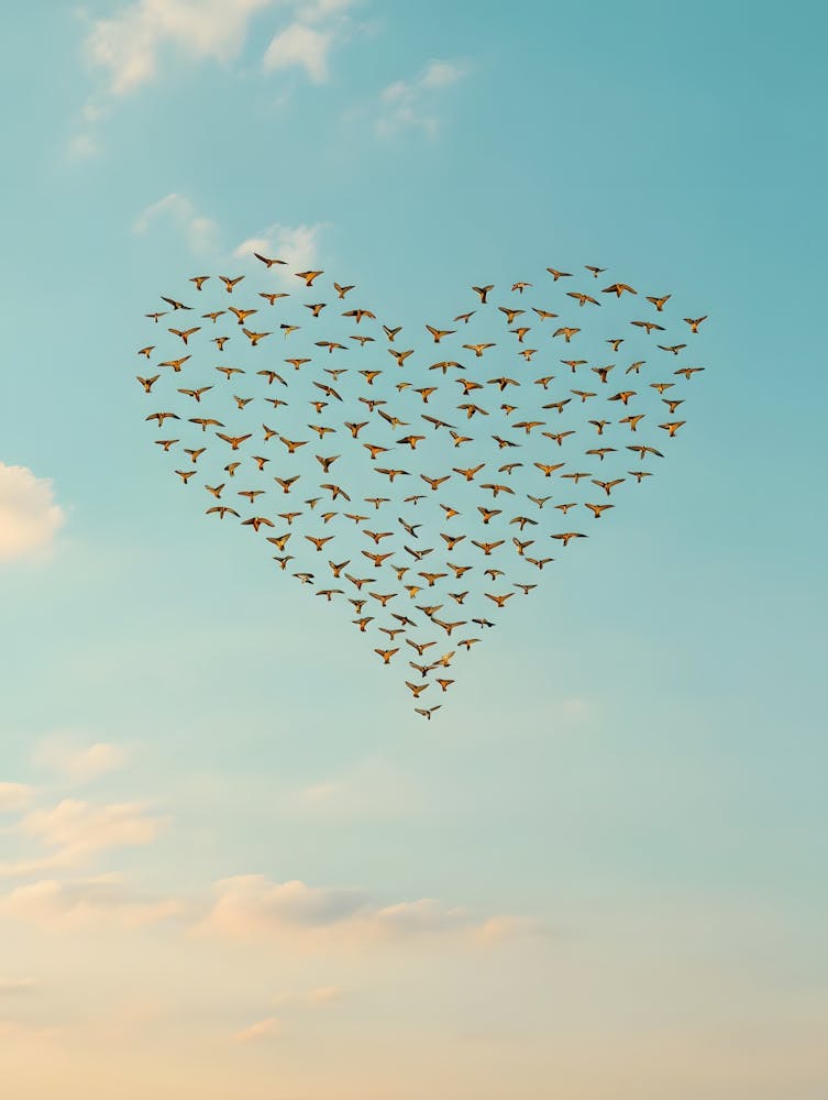 Cœur en Vol – Un Symbole Naturel d'Unité