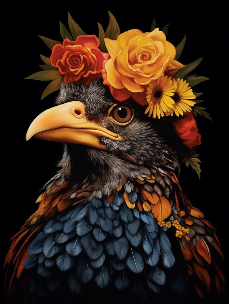 Vogel mit Blumenkrone Cowbird 3