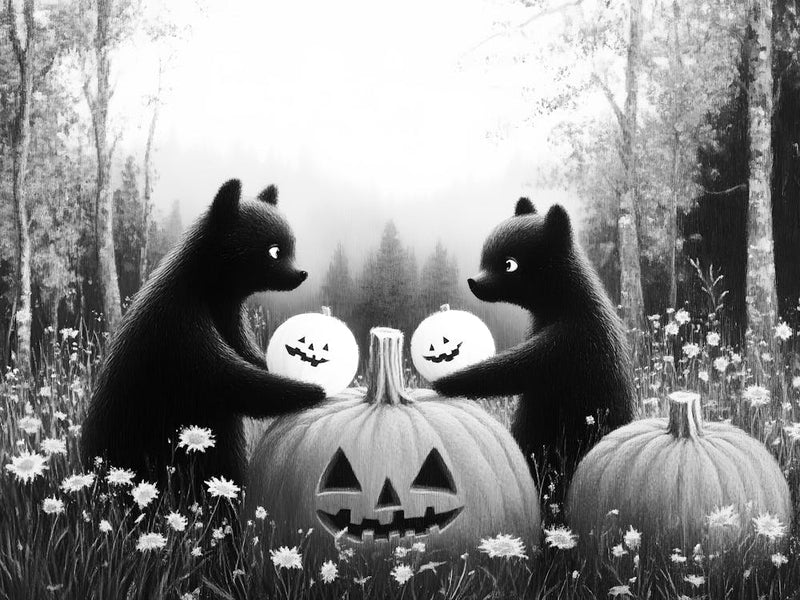 Black Bears With Pumpkins