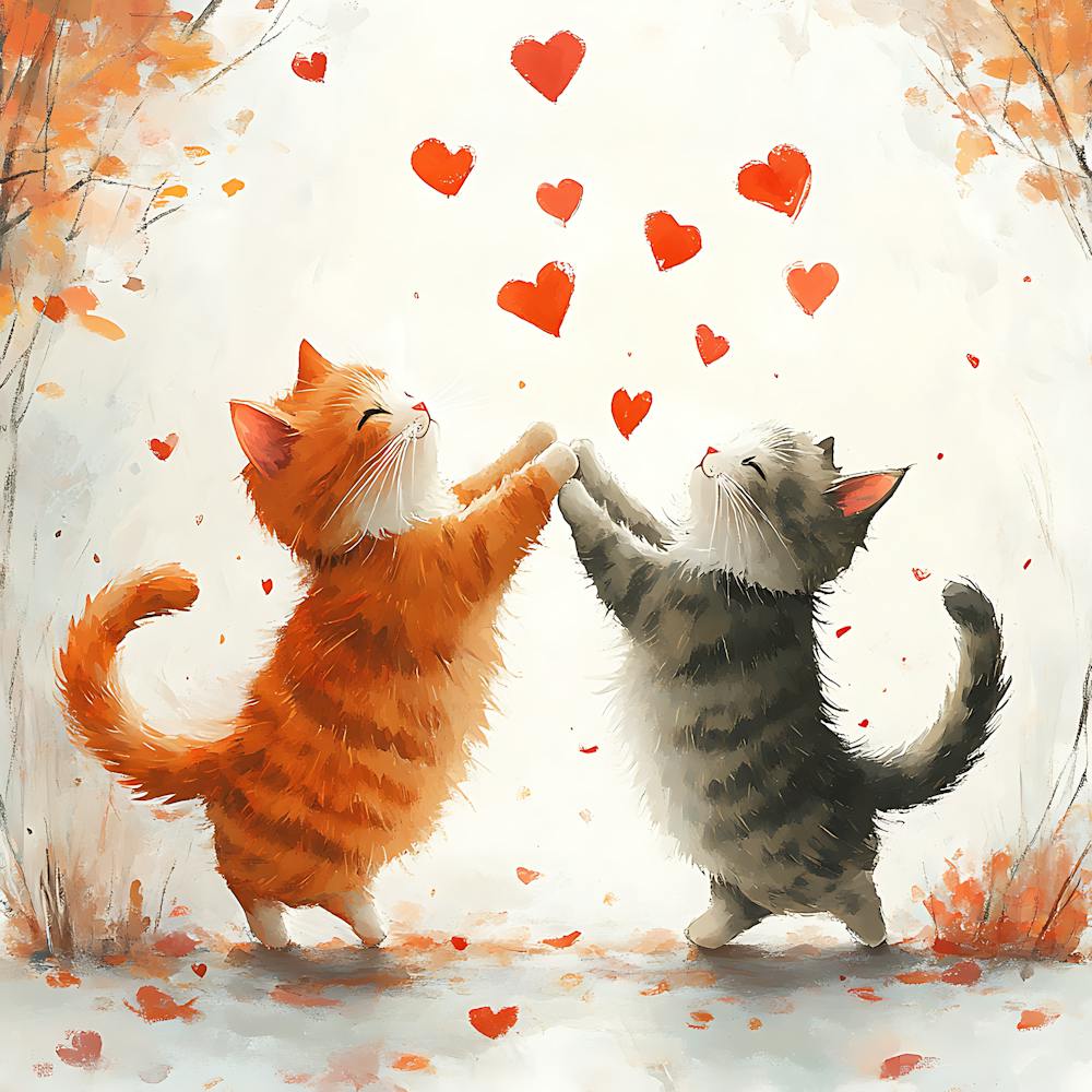 Dancing Cats Under Falling Heart 15
