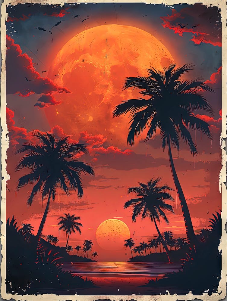 Tropical Sunset With Palm Trees
