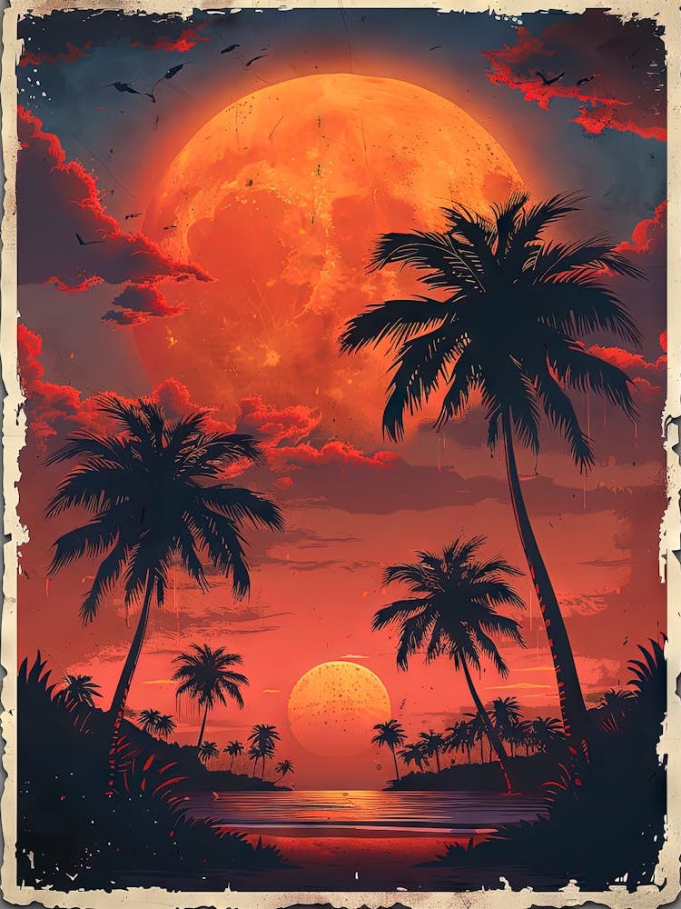 Tropical Sunset With Palm Trees