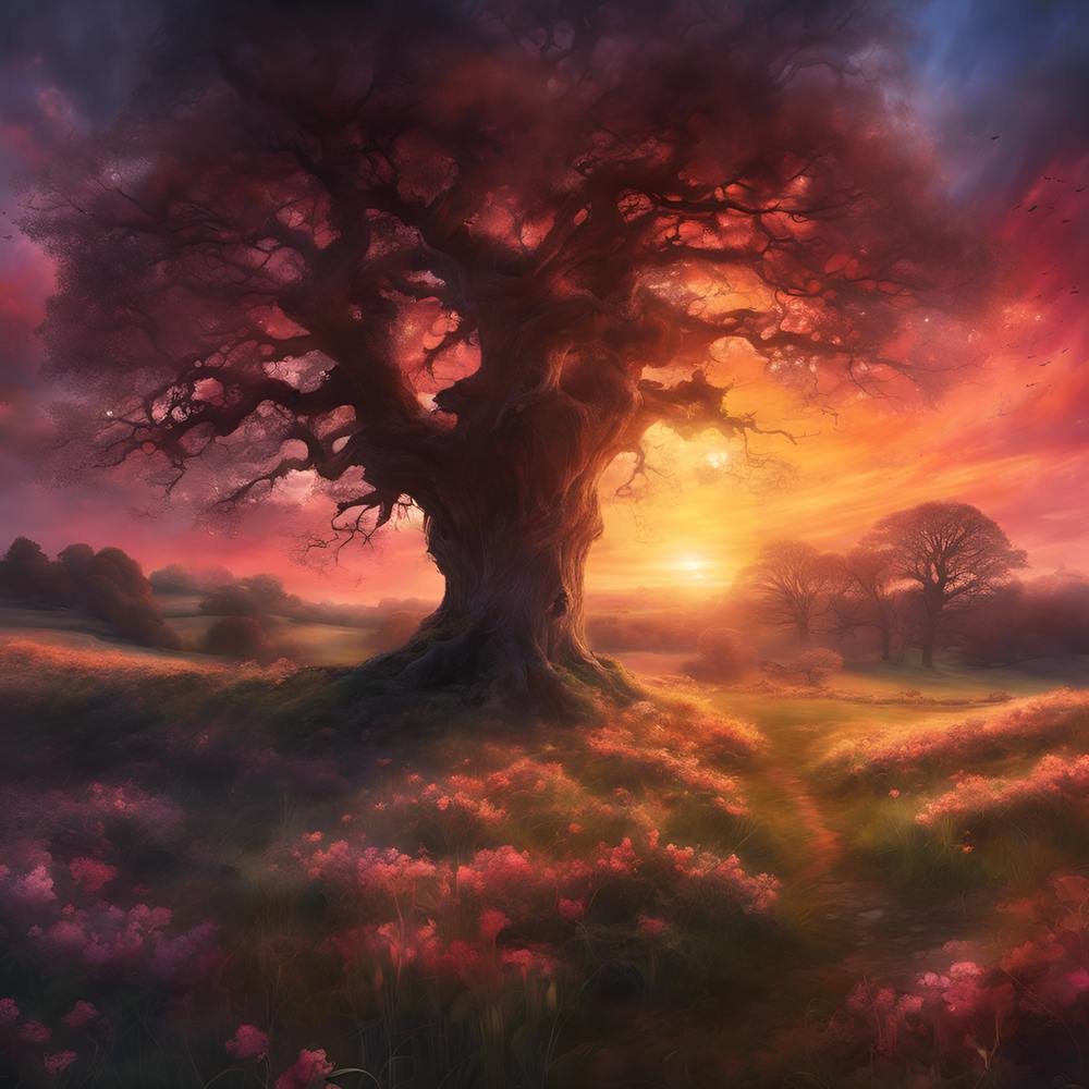 Gnarled and Twisted, the Ancient Oak at Dusk