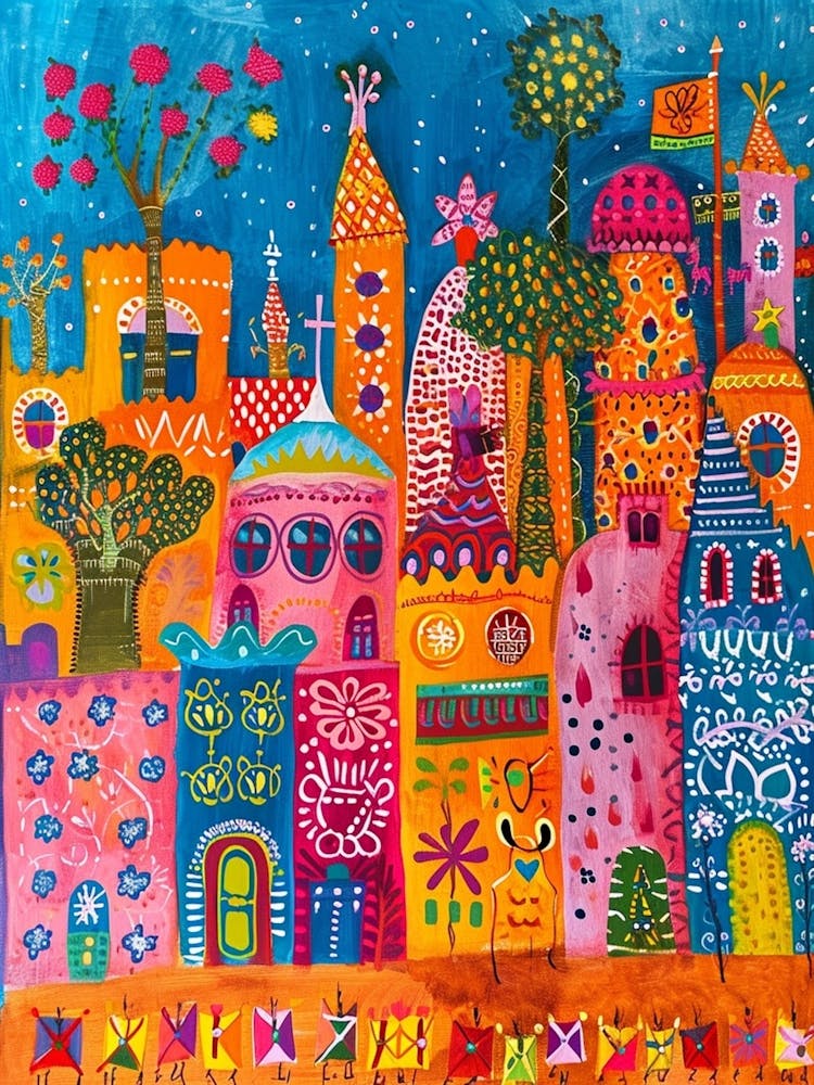 Kitsch Colourful Mexico Cityscape 2