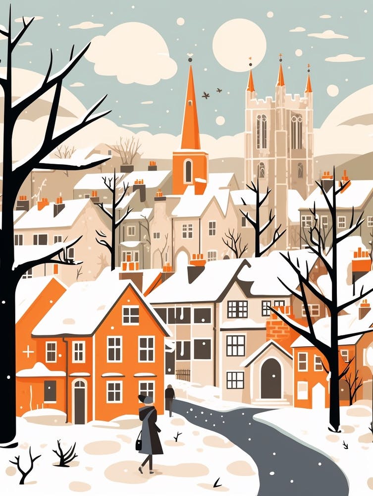 Retro Winter Illustration Canterbury United Kingdom 2