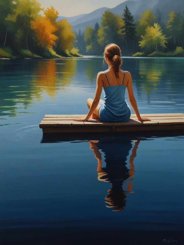 Woman Sitting On A Dock