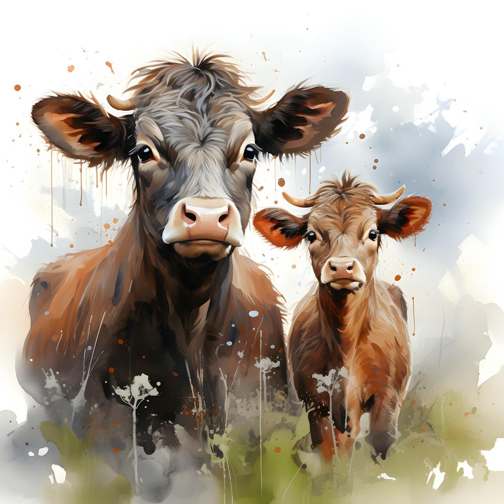 Misty Meadows Watercolor Cow
