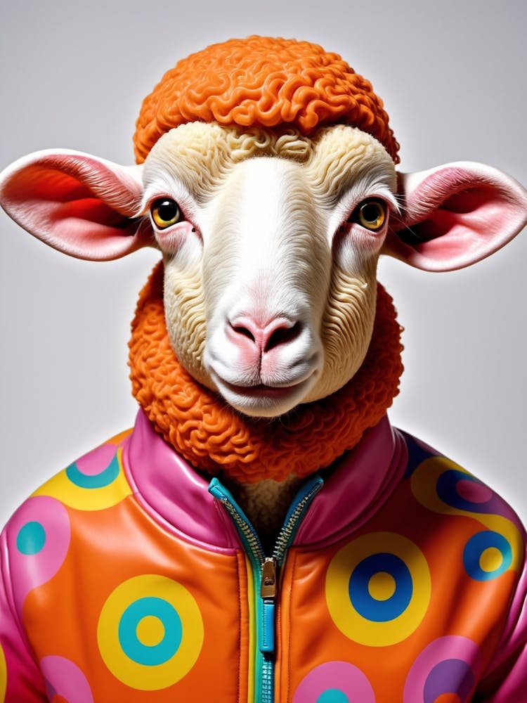 Anthropomorphic Sheep In A Colourful Jacket