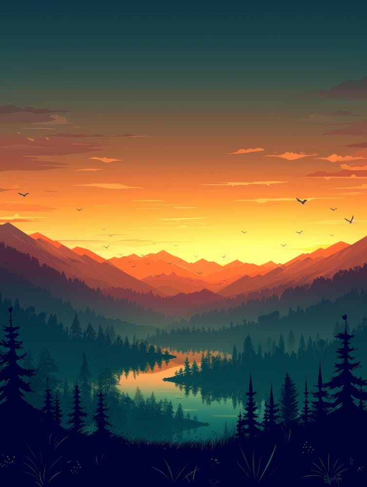 Sunset Landscape In The Mountains