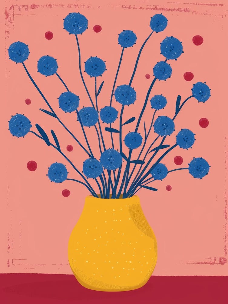 Blue Carnations In A Yellow Vase