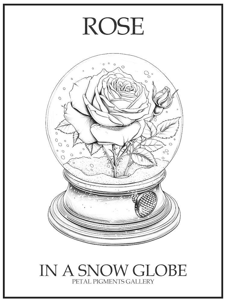 Rose In A Snow Globe Line Drawing 1 Poster