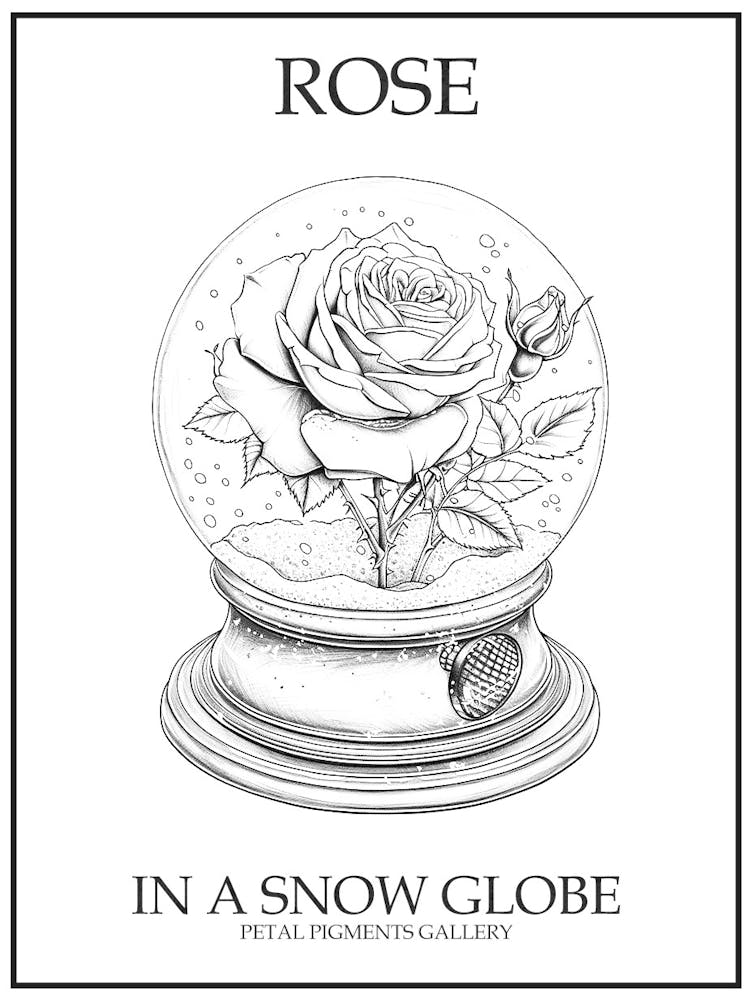 Rose In A Snow Globe Line Drawing 1 Poster