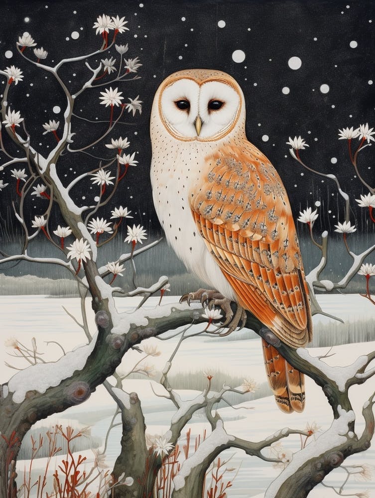 Peinture d'oiseau d'hiver Chouette effraie 6