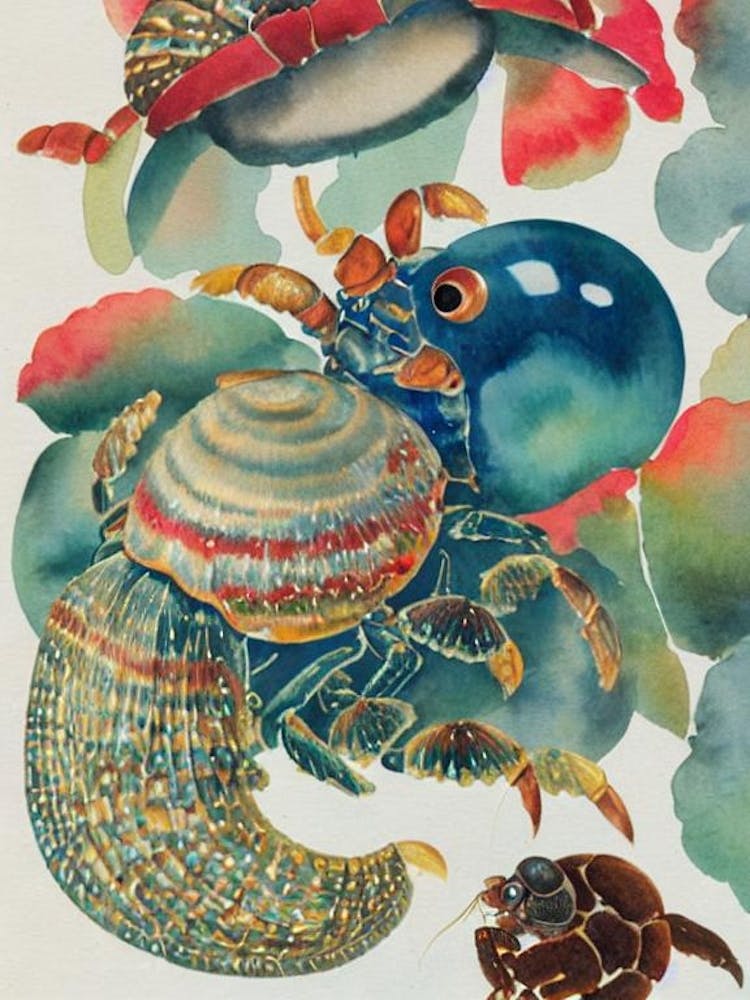 Hermit Crab Vintage Graphic Watercolour