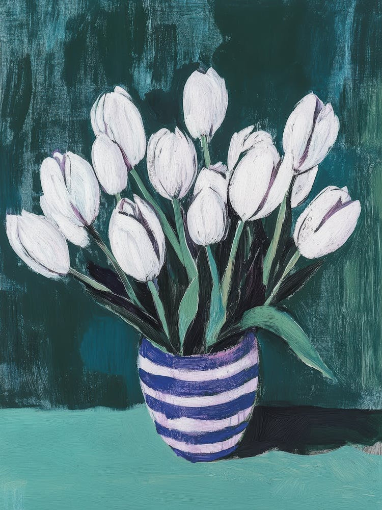White Tulips In A Blue Vase 6